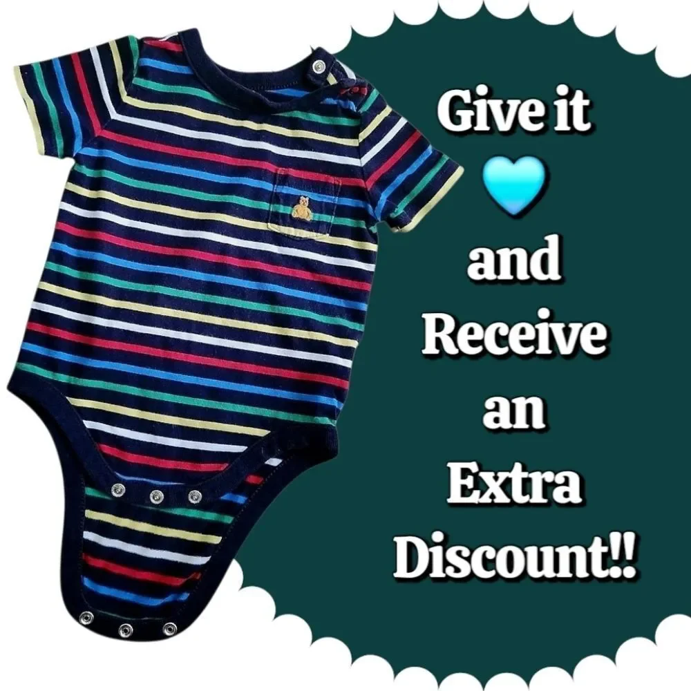 GAP Baby Boys Striped Multicolor Bodysuit with Bear Logo 3-6 Months 100% Cotton